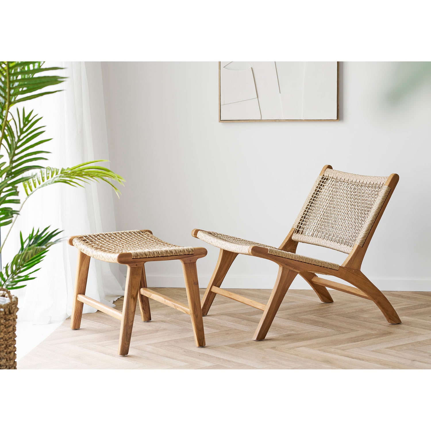 Derby -Set - Lounge Stuhl und Stuhl, Teaks/Pe Rattan, Nature