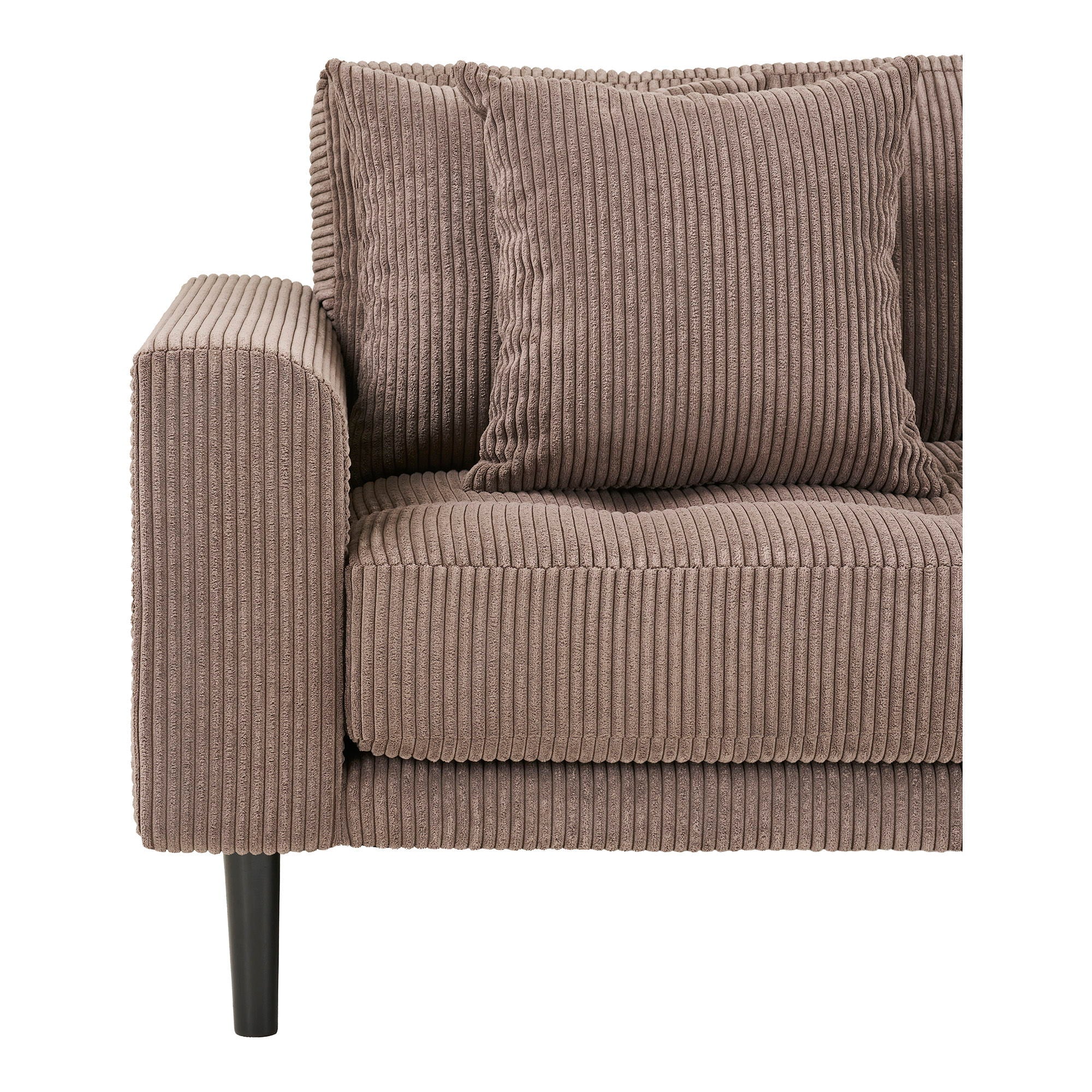 Lido Lounge Sofa - Lounge -Sofa, rechts in braunem Samt mit vier Kissen und schwarzem Holz ben HN1423 ab.