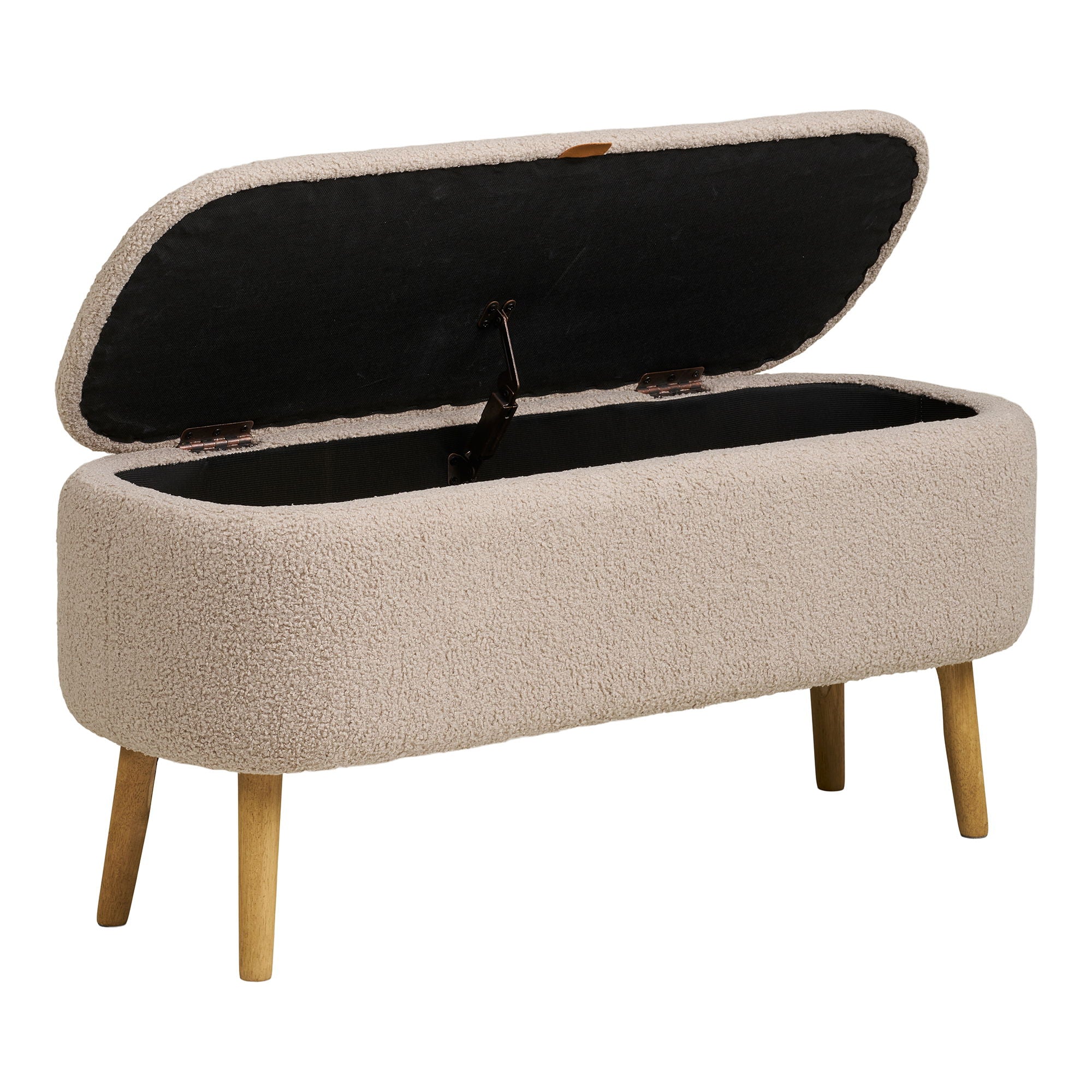 Harlow Bench - Bank mit Lagerung, Bouclé, Beige 95x37x45 cm, HN1063