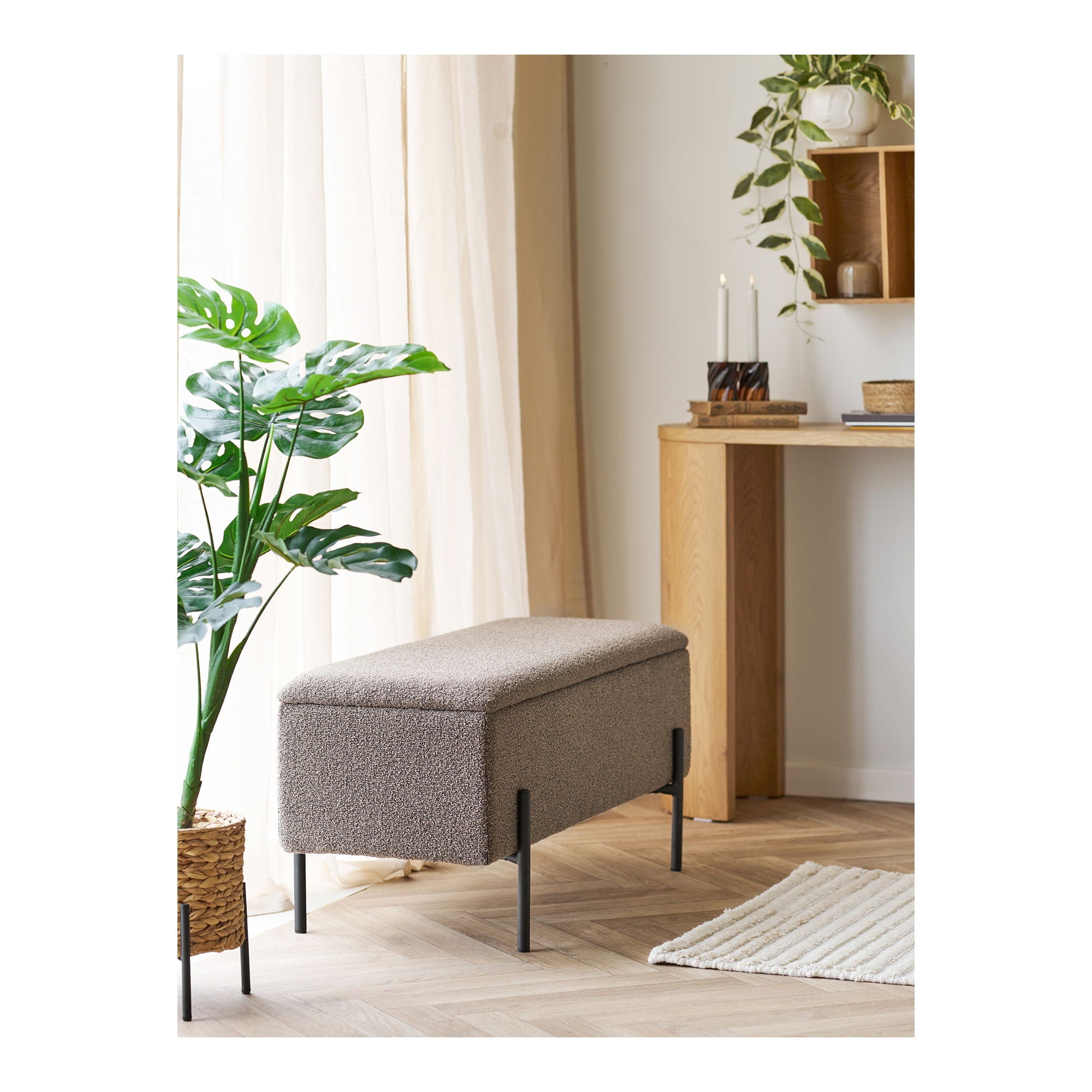 Watford Bench - Bank mit Lagerung, Bouclé, Brown 95x36.5x43 cm, HN1061