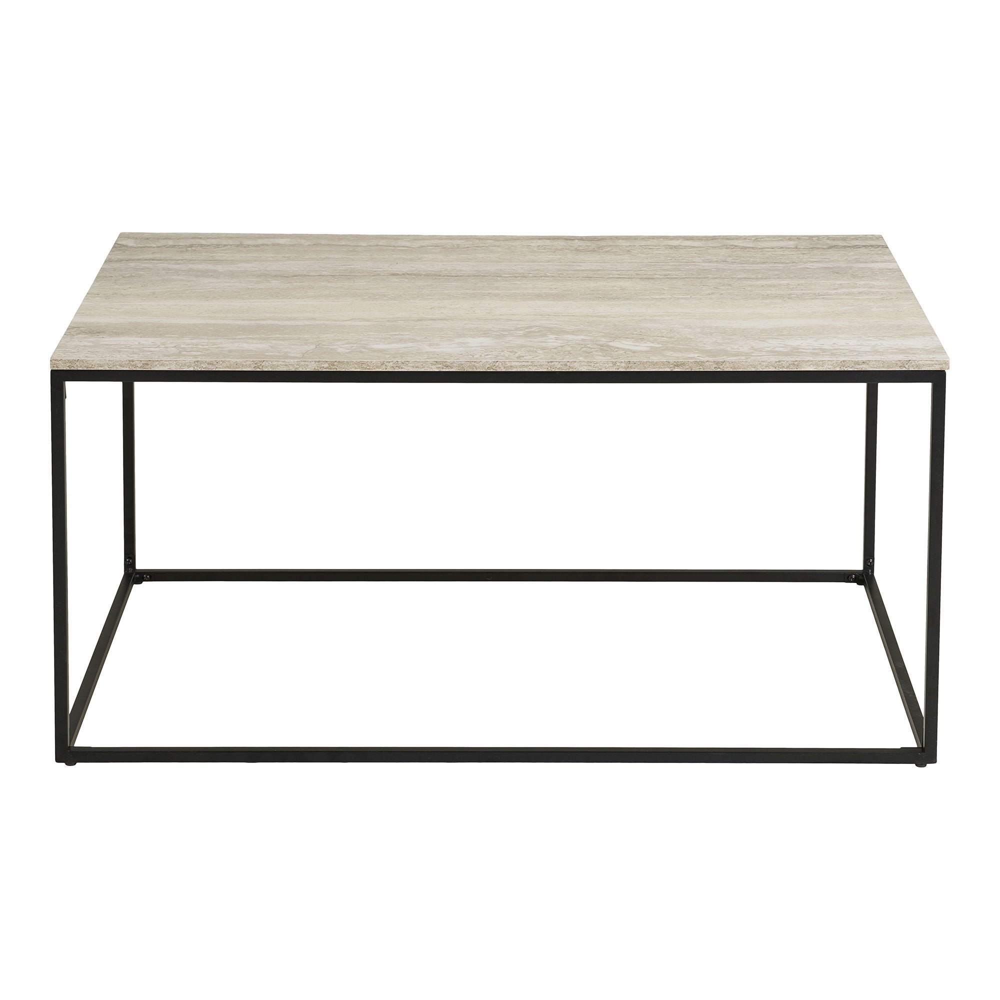 Vita Couchtisch - Couchtisch, Travertin -Look, schwarzer Rahmen 90x60x45 cm