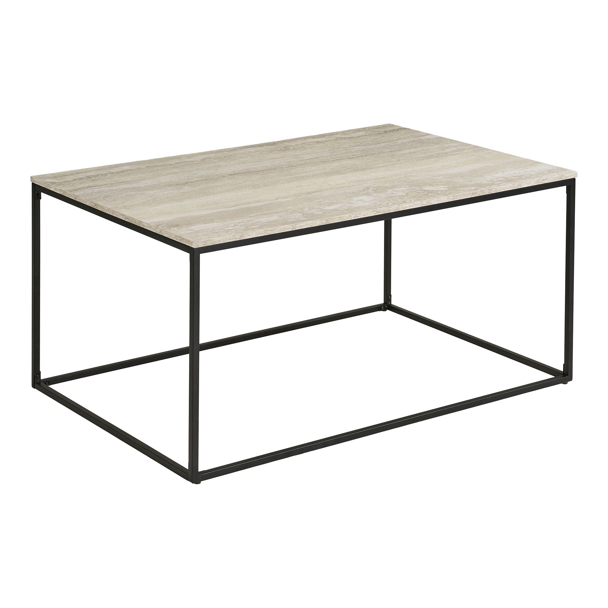Vita Couchtisch - Couchtisch, Travertin -Look, schwarzer Rahmen 90x60x45 cm