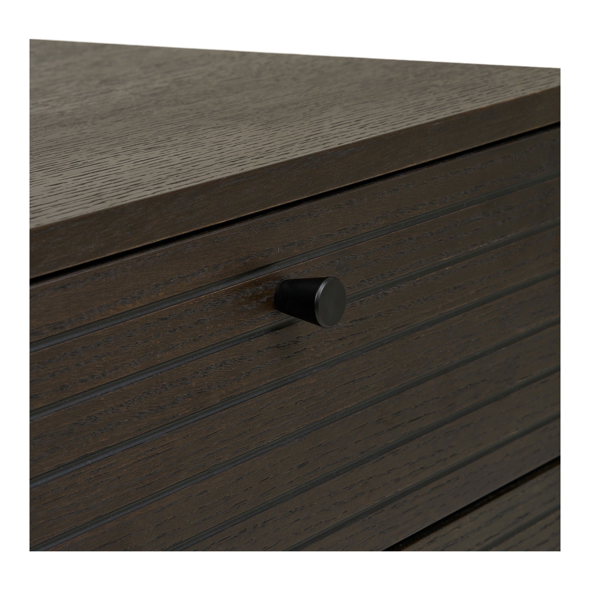 Kyoto Sideboard - Sideboard, 3 Schubladen, 2 Türen, Eichenfurnier, geräucherte, schwarze Metallbeine, 150 x 40 x 74 cm