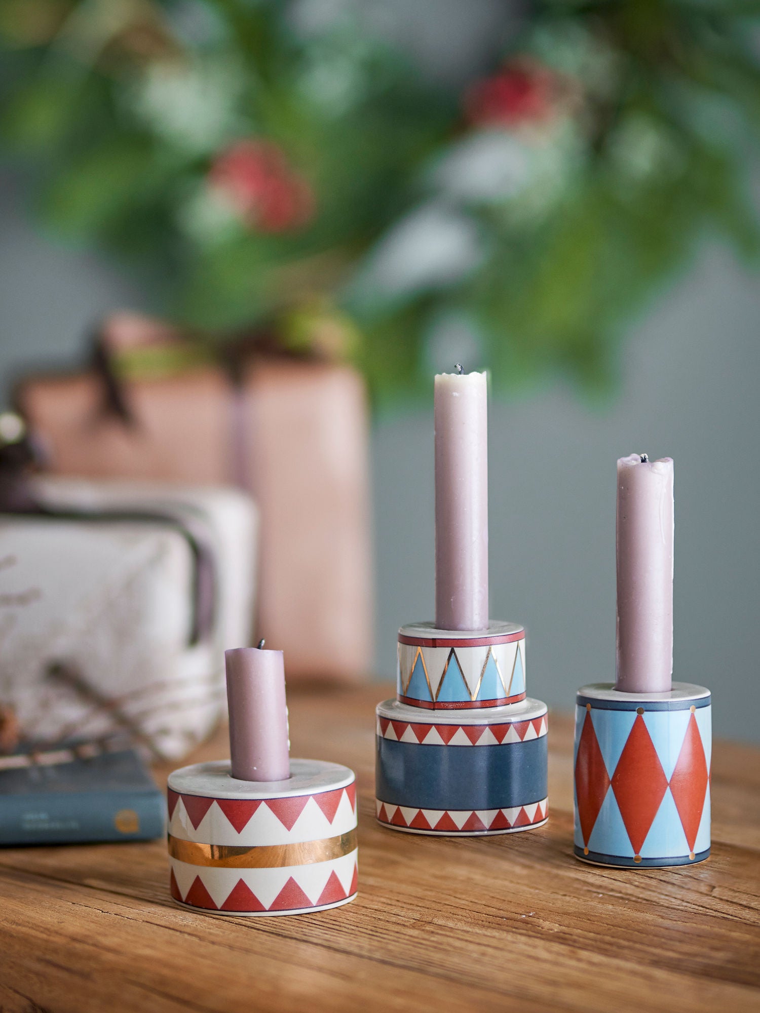 Bloomingville Bitja Candlestick, Blau, Steinzeug