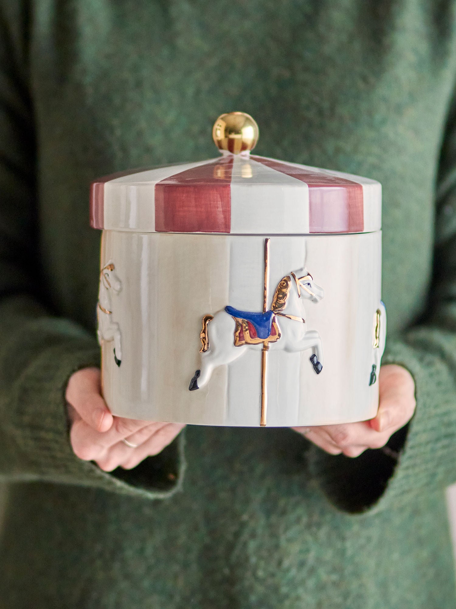 Bloomingville Merry-Go-Round-Glas mit Deckel, Rot, Steinzeug