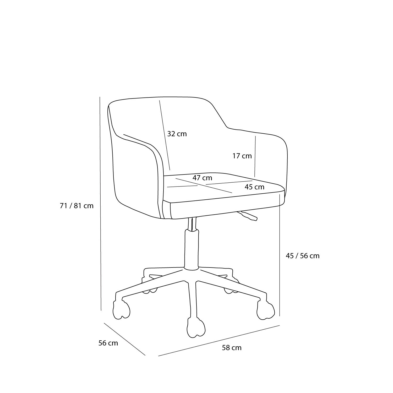 Rest Bürostuhl Dunkelgrau - 55x58xh73/83cm