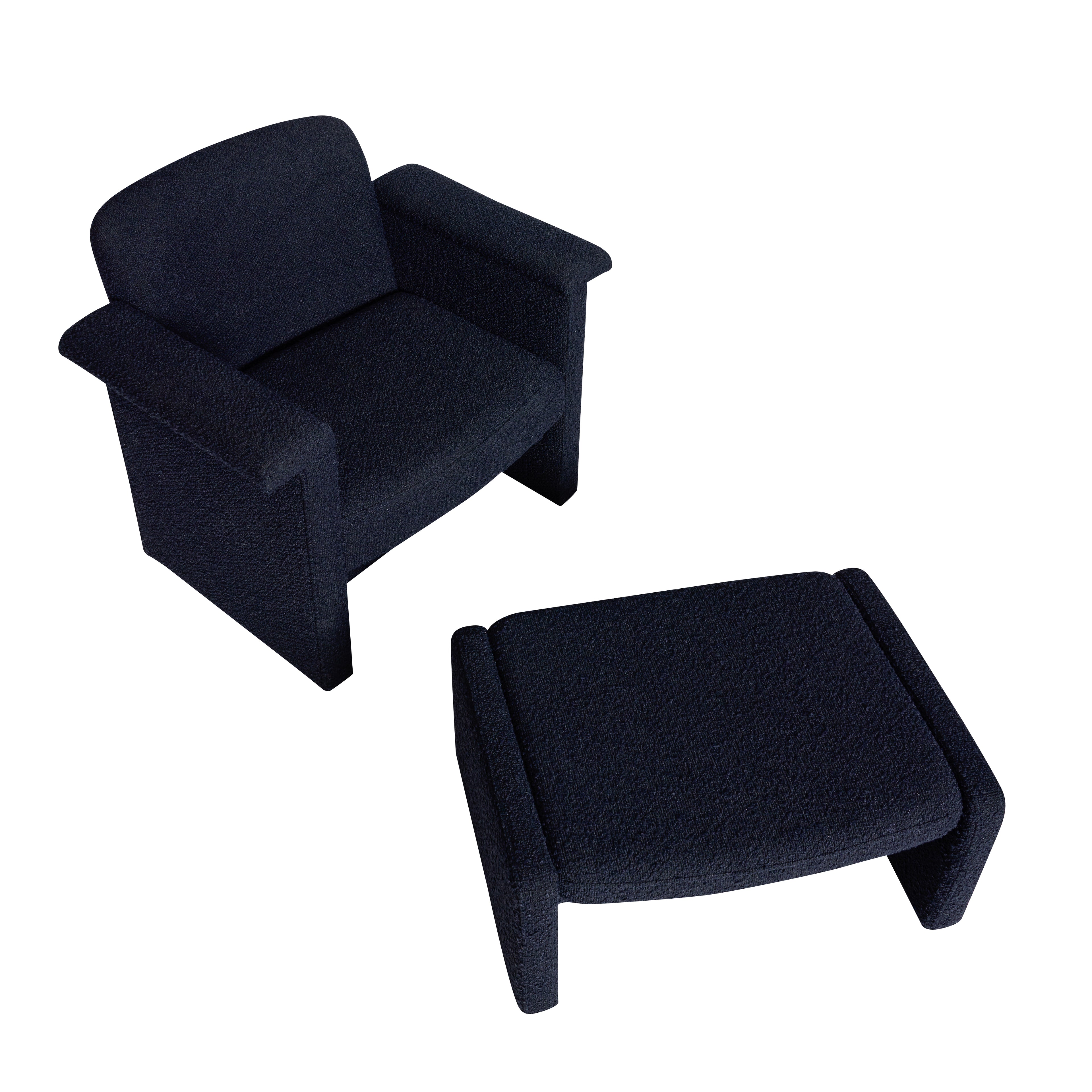 Softy Lounge-Sessel Dunkelblau (2er-Set) – 96 x 73 x 78 cm, 76 x 55 x 35 cm