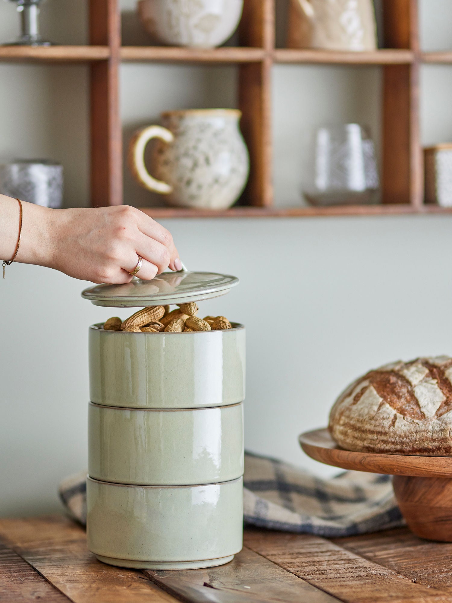 Kreative Kollektion Ebba Pot mit Deckel, Grün, Steinzeug