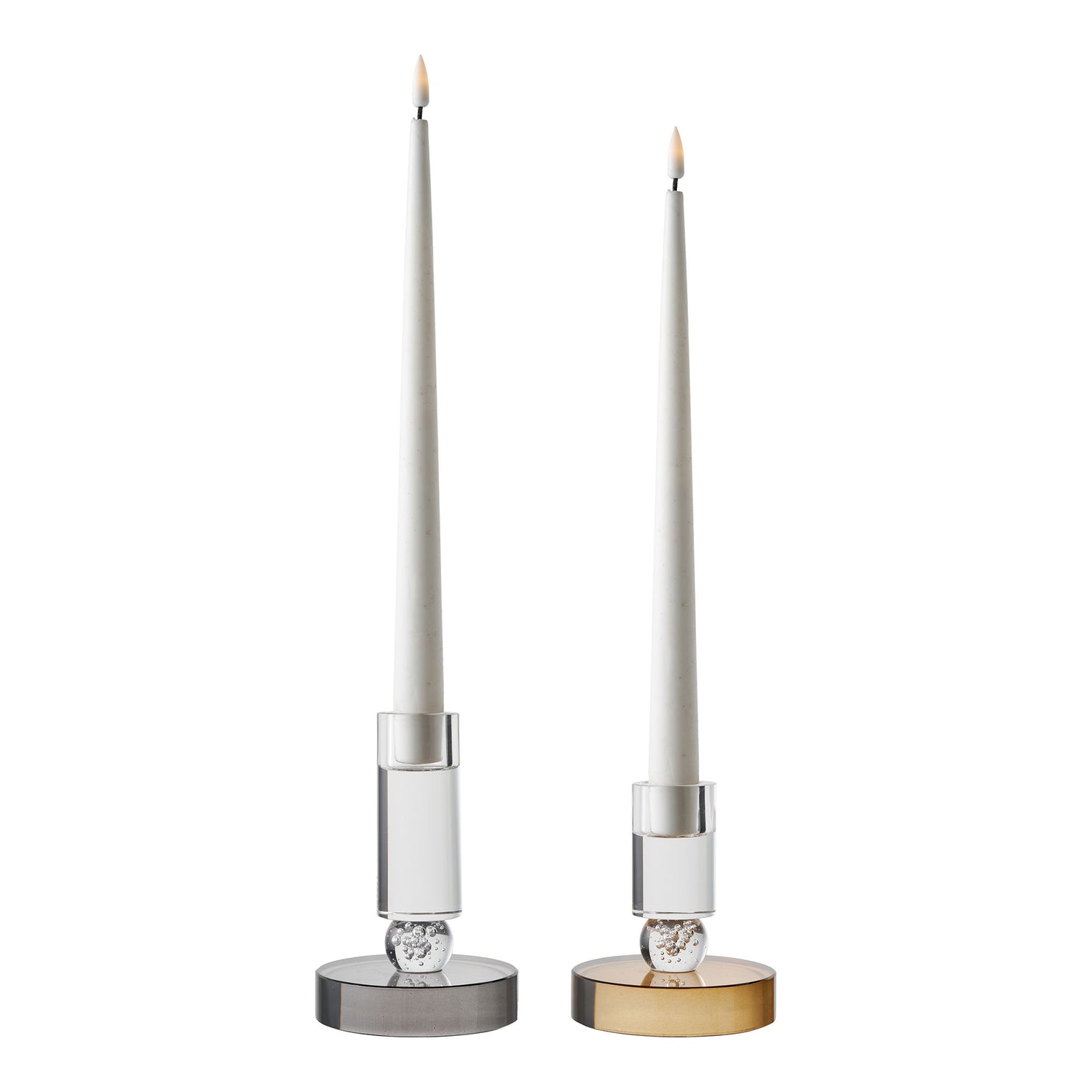 Candlestick - Candlestick, Glas, Braun/Weiß Ø8.5x10 cm