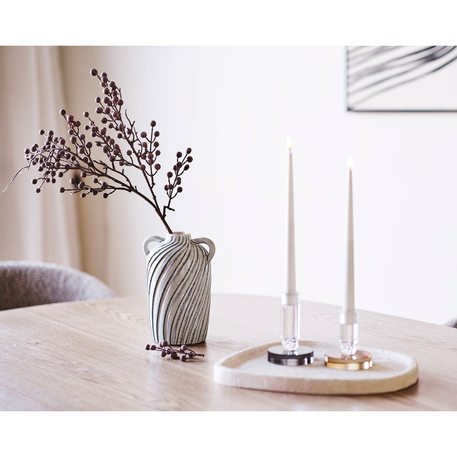 Candlestick - Candlestick, Glas, Grau/Weiß Ø9x13 cm