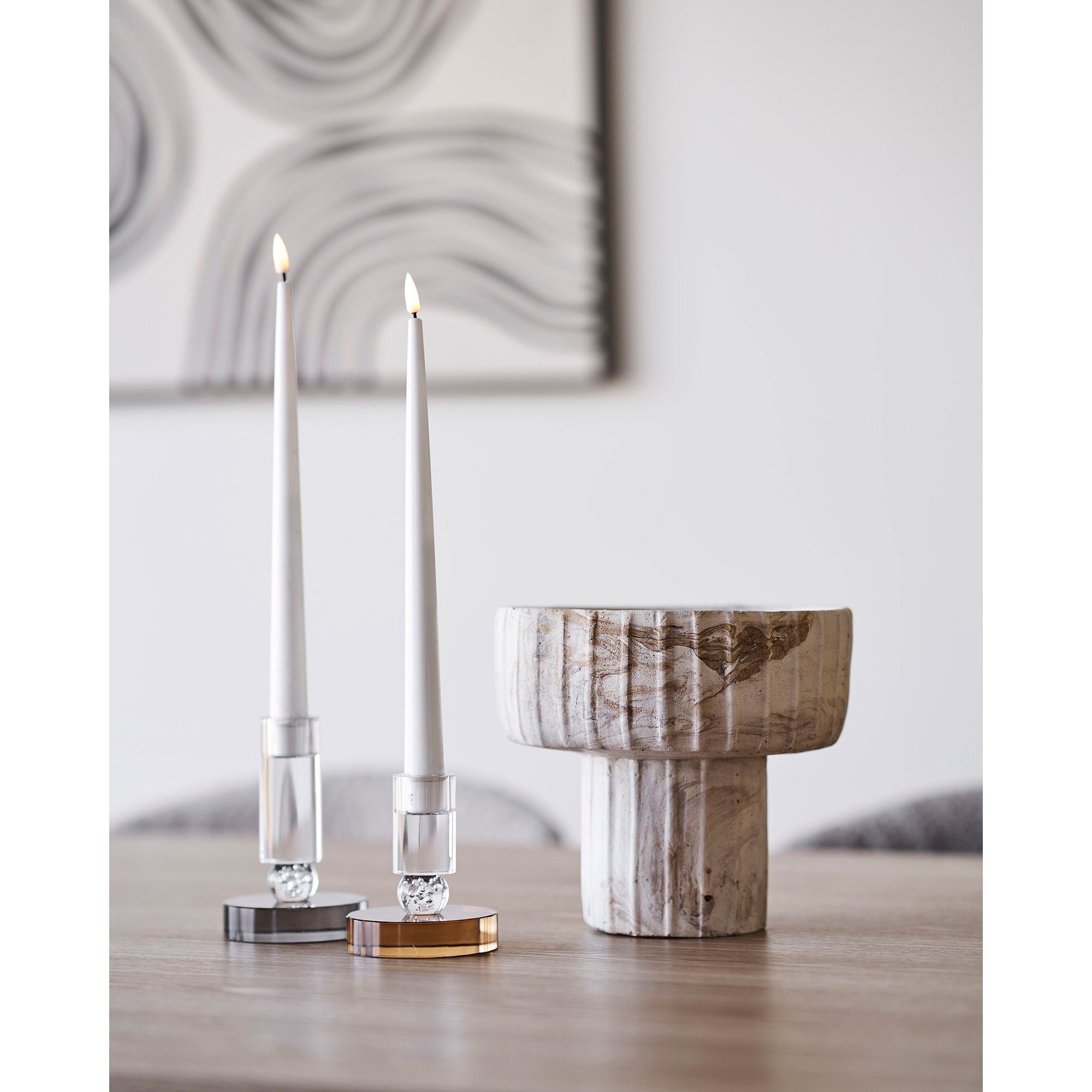 Candlestick - Candlestick, Glas, Grau/Weiß Ø9x13 cm