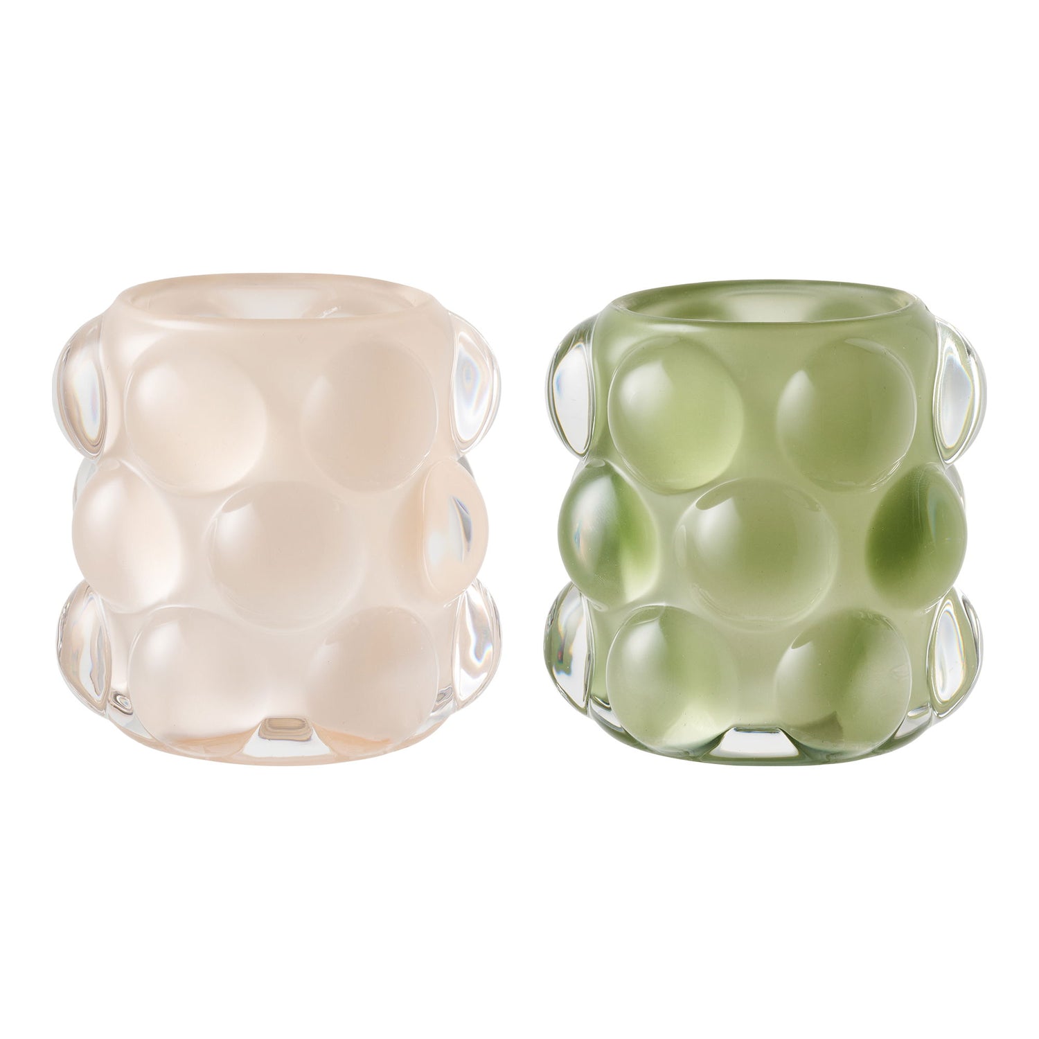 Candlestick - Candlestick, Glas, Beige/Green Set von 2
