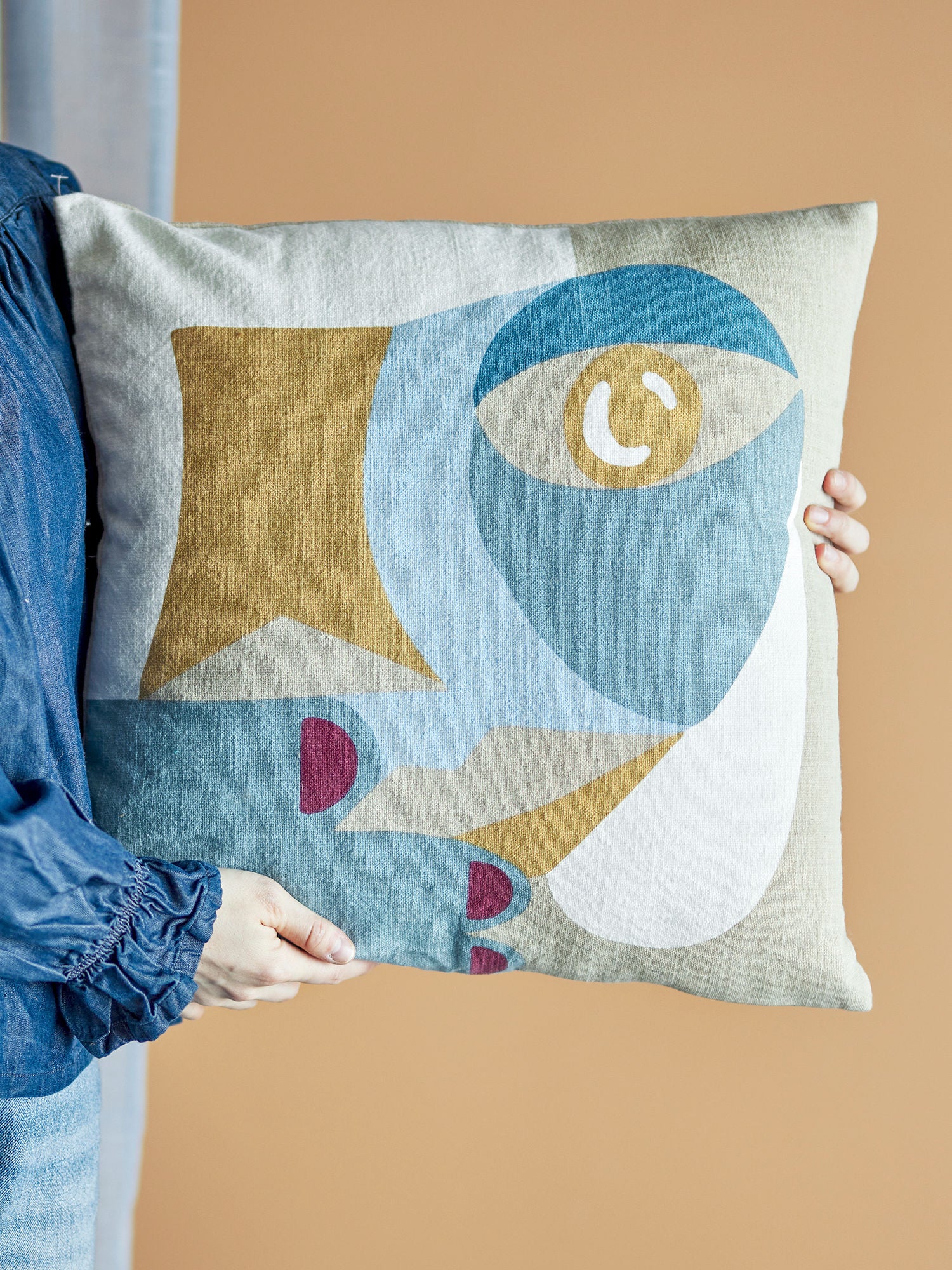 Bloomingville Ditte Kissen, Blau, Baumwolle