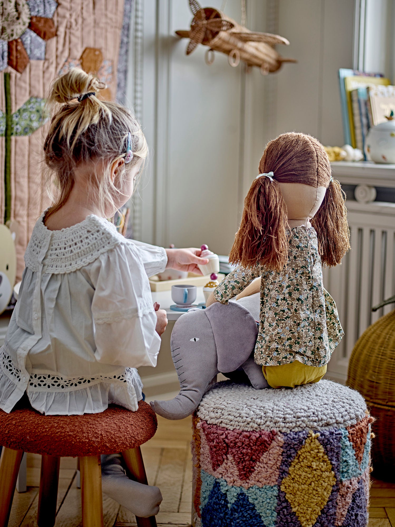 Bloomingville Mini Miaki PUF, Grau, Baumwolle