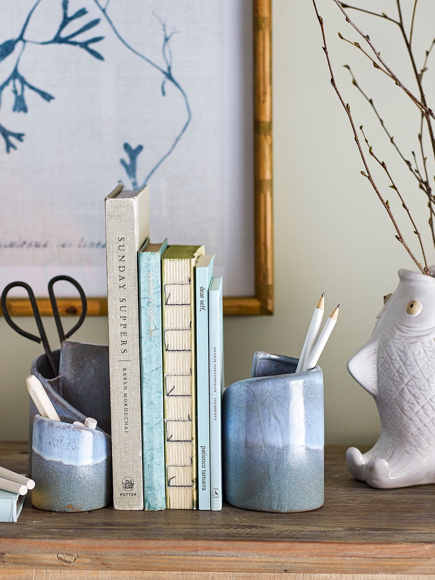 Kreative Kollektion Meliad Book Support, Blue, Steinzeug