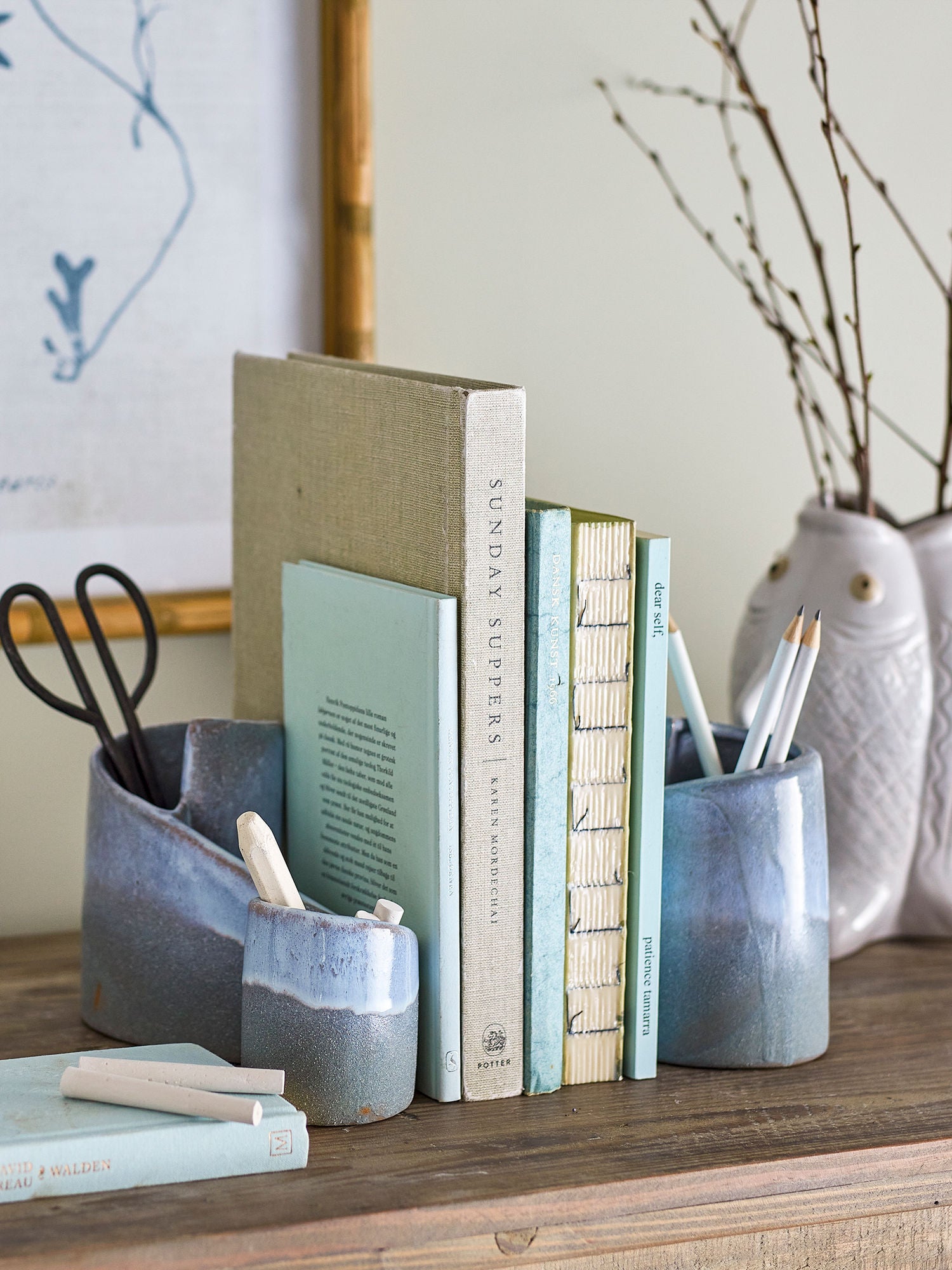 Kreative Kollektion Meliad Book Support, Blue, Steinzeug