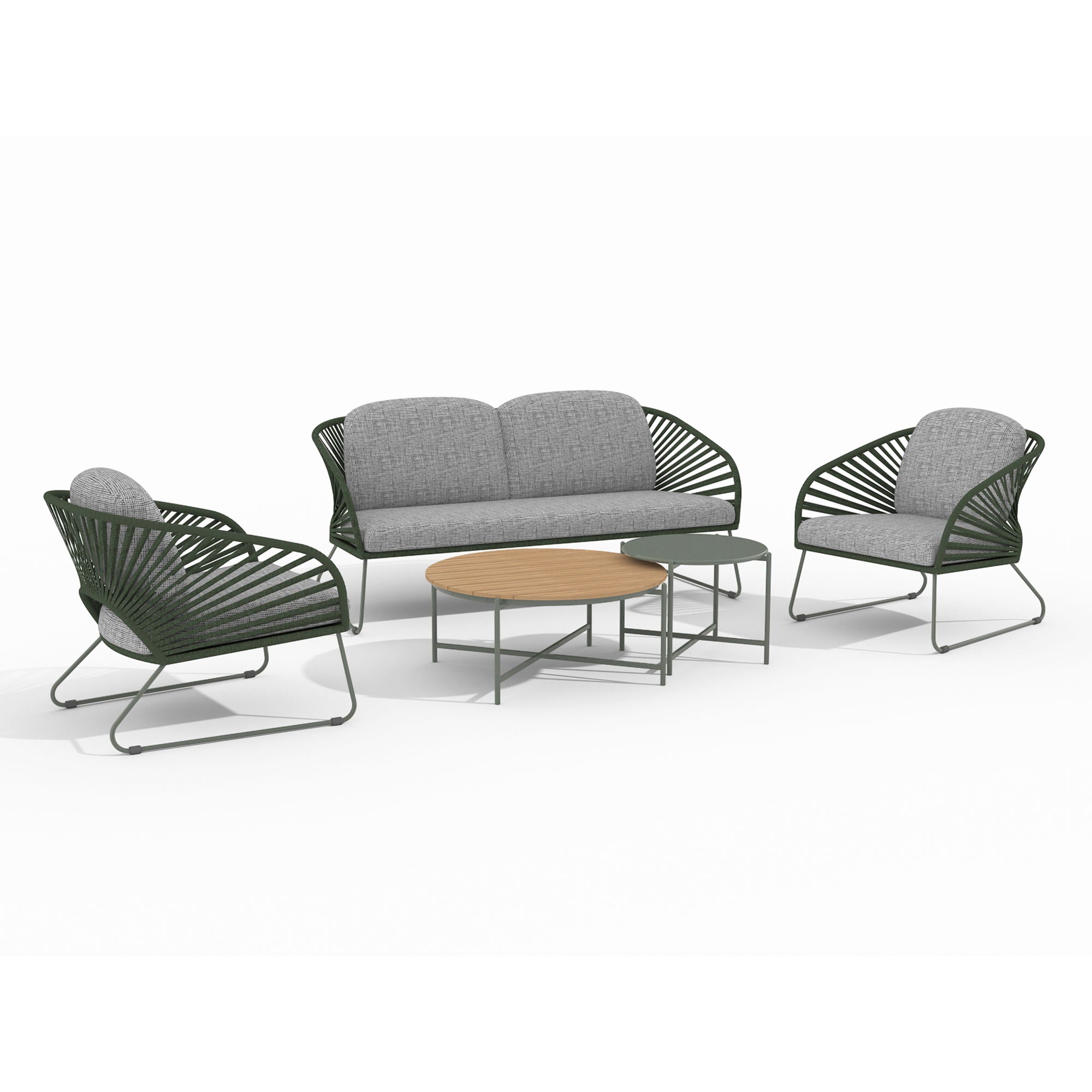 Lounge Set, Stahl, Grau, Grün, inkl. Kissen