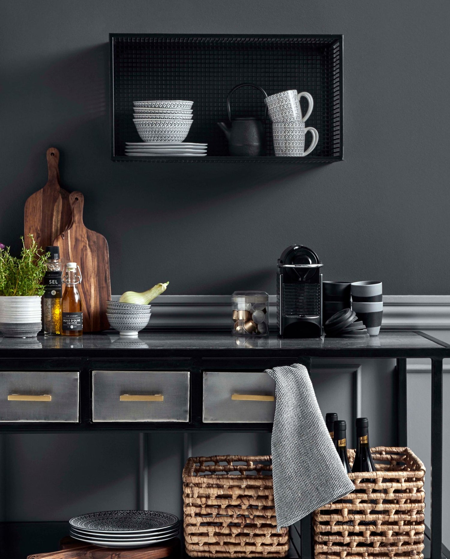 Waffel Waffelhandtuch - Weiß/Schwarz