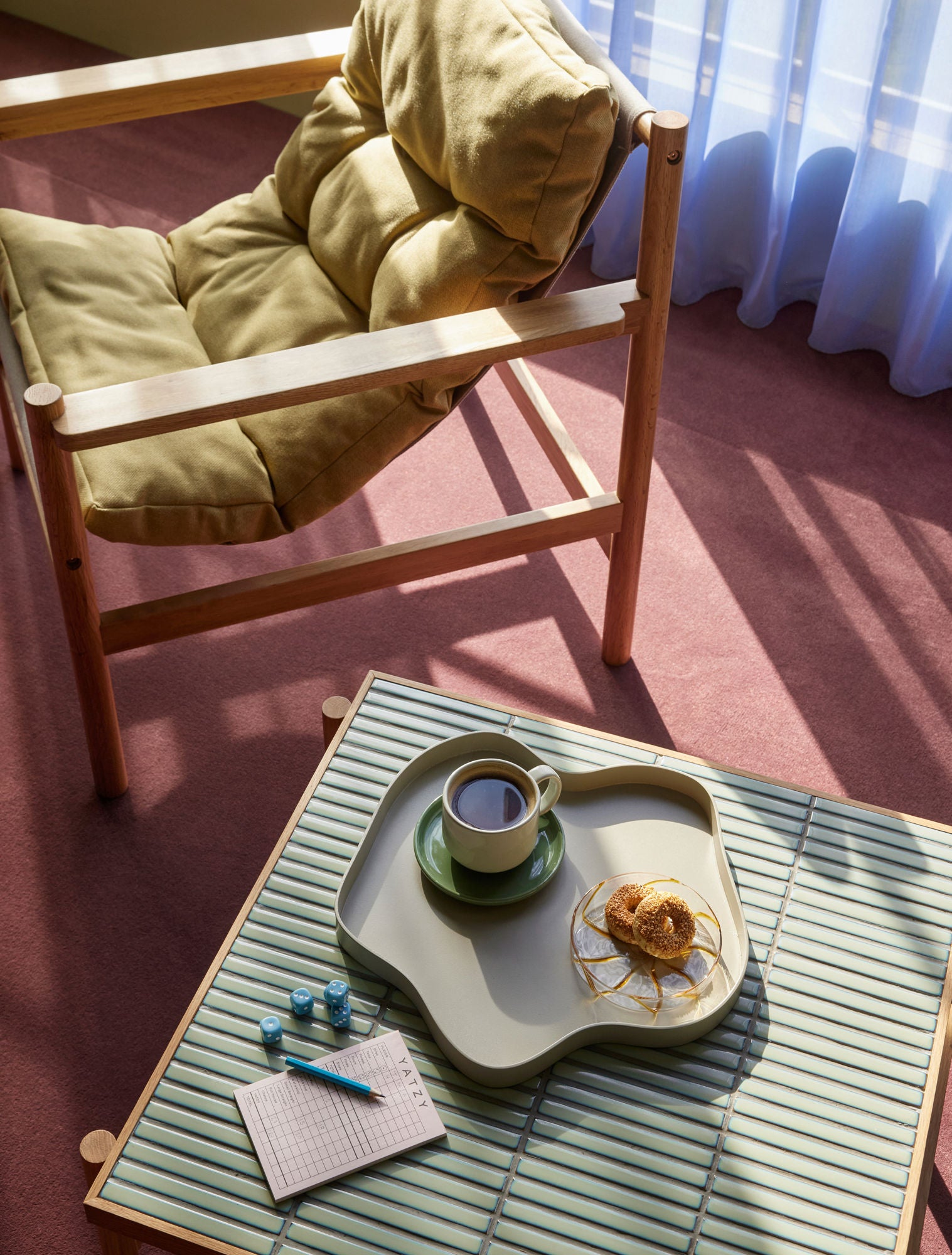 Fliesen-Couchtisch Mint/Natur - 61x66xh44cm