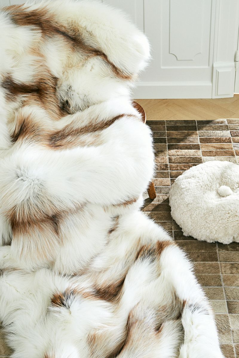 Premium Teppich aus Fuchs | Rückseite aus Kaschmir | Hellgold | 150x150 cm