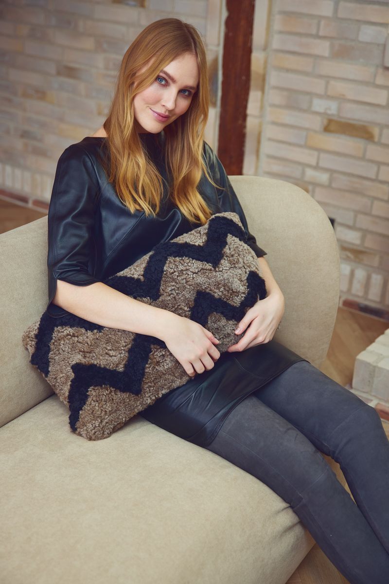 Zickzack-Lammfellkissen | Kurzhaarig | Neuseeland | Doppelseitig