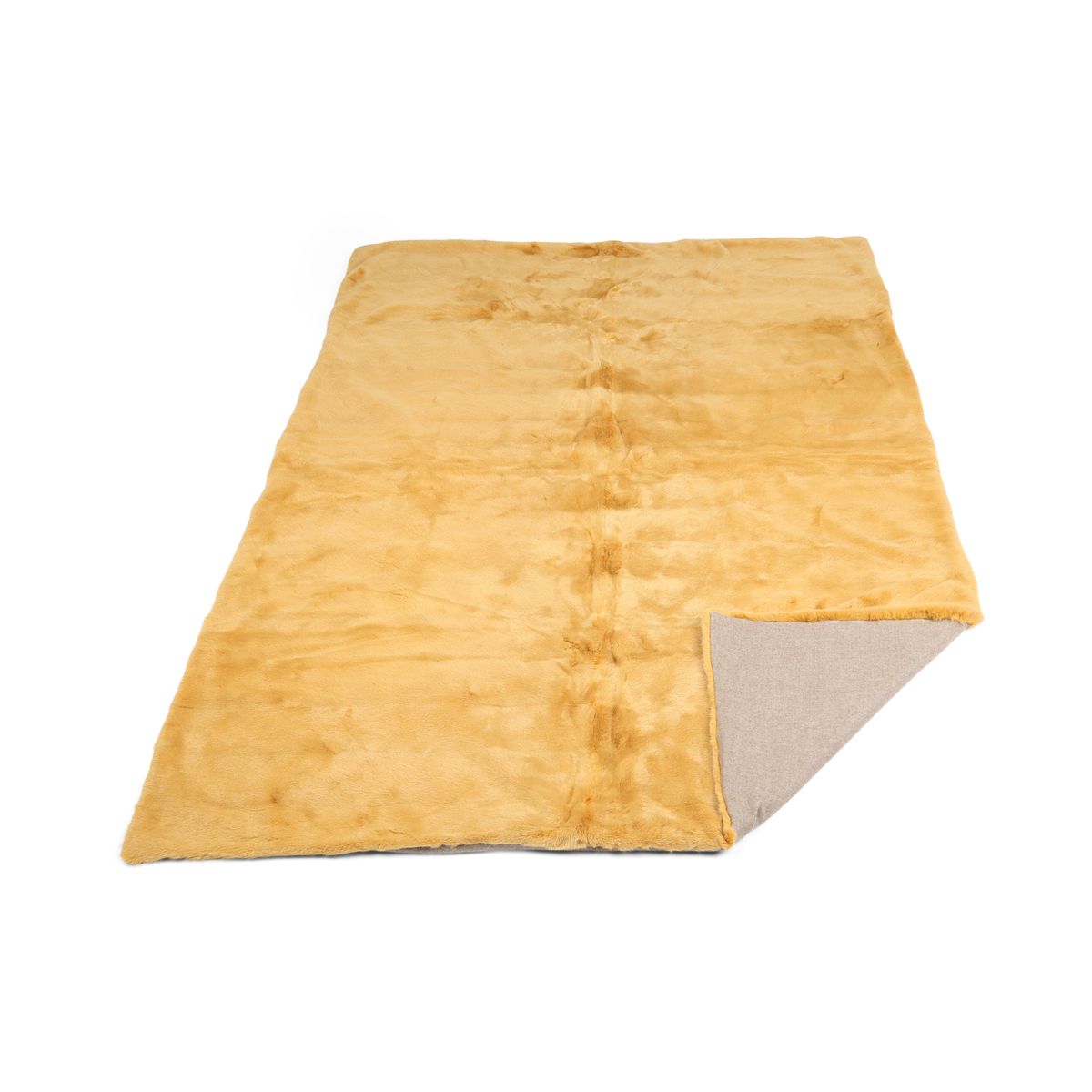 Nerz kariert | Rückseite aus Kaschmir | Senf | 140x200 cm