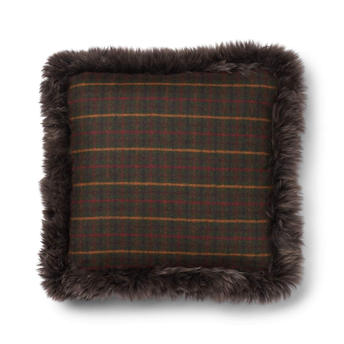 Karierte Sammlung | Wollkissen | Langhaarig | Doppelseitig | 52x52 cm