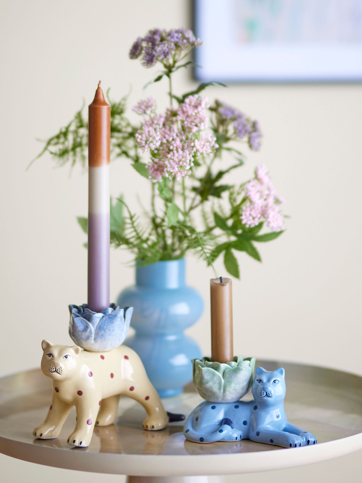 Bloomingville Rory Candlestick, Blau, Steinzeug