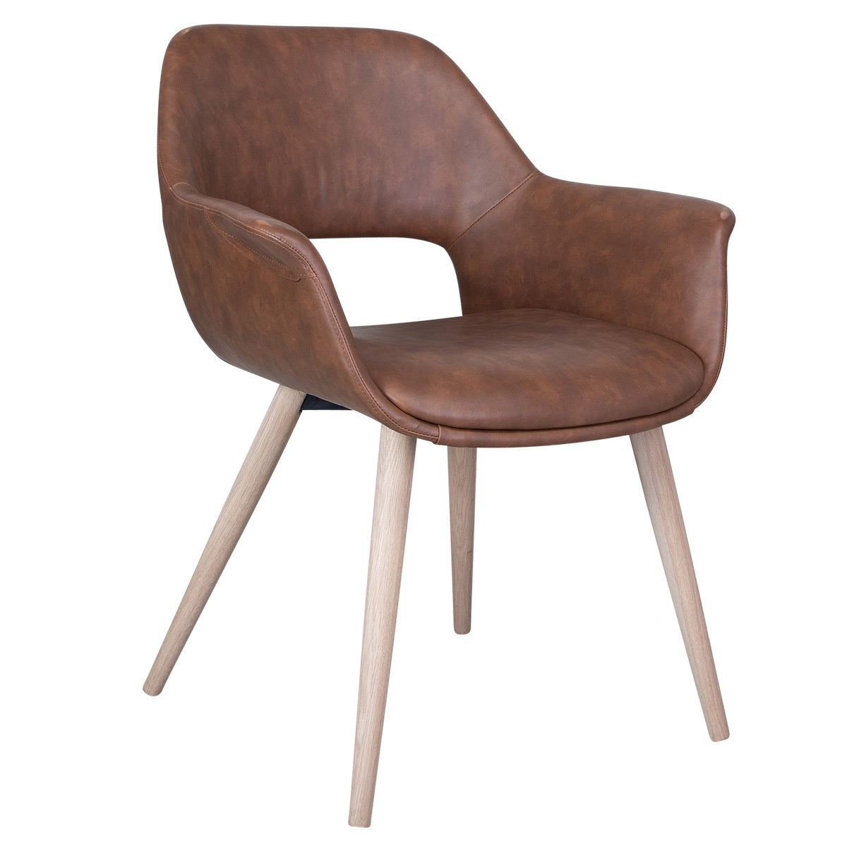 Esszimmerstuhl Cognac PU mit Holzgestell (Modell: Fenja)