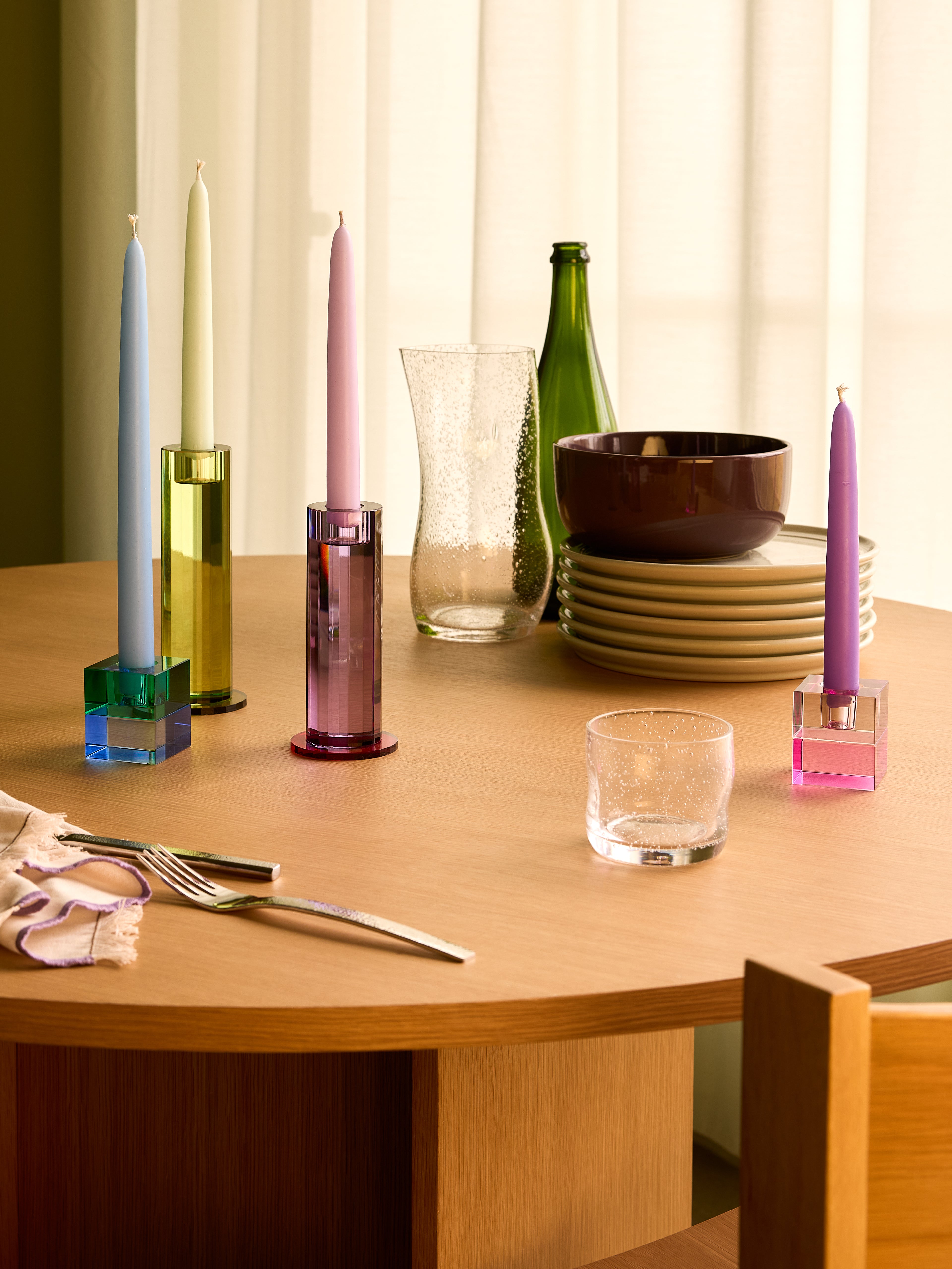 Blockkerzenhalter Braun/Grün & Grau/Rosa (2er-Set) – 5x5h6cm