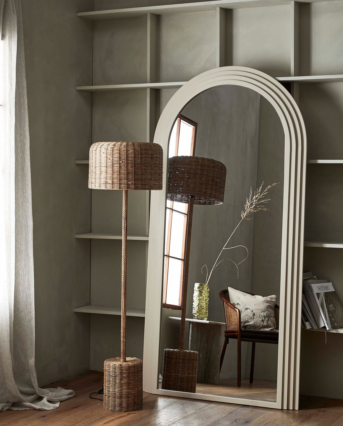 Rohrstocklampe im geflochtenen Zuckerrohr - H152 cm - Natur