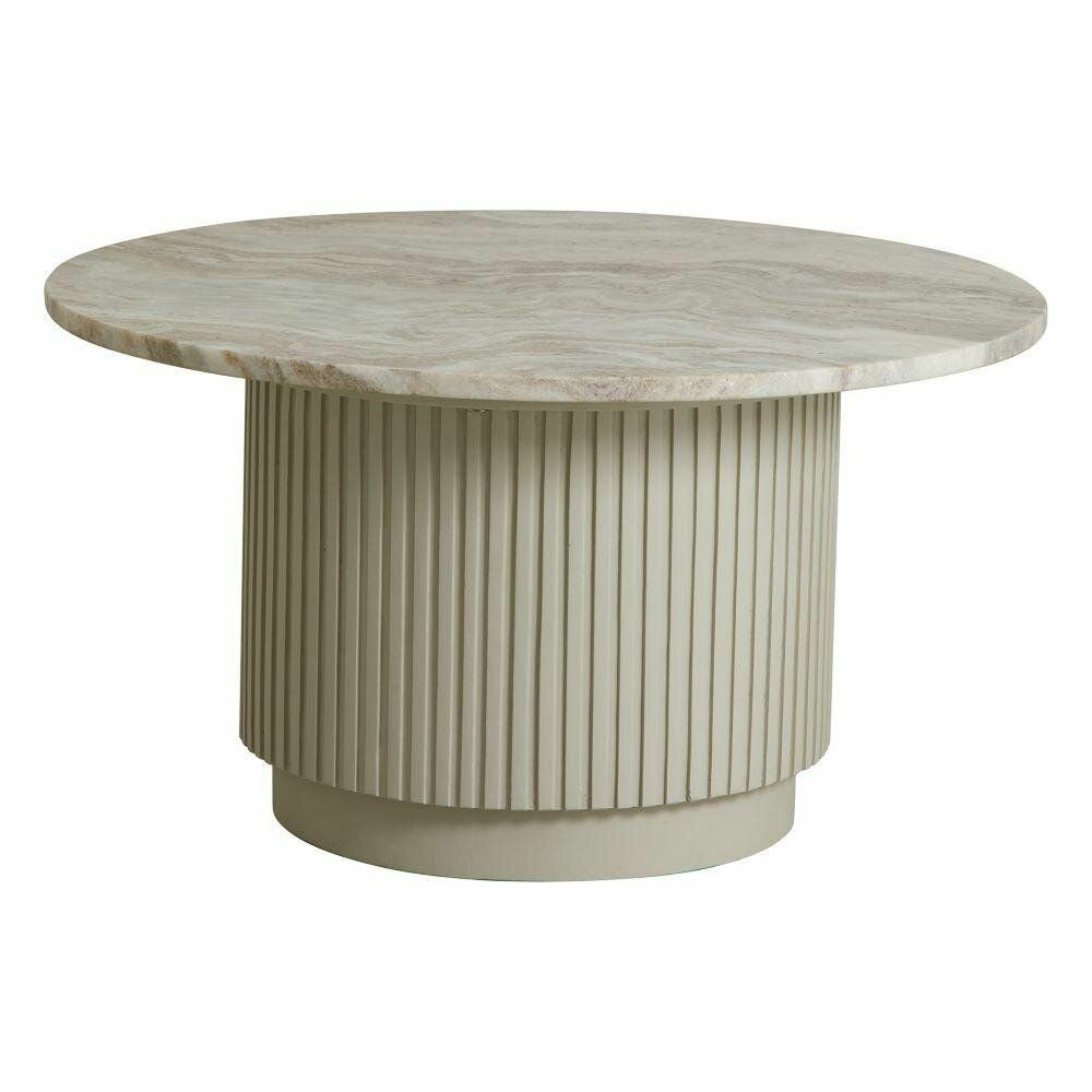 Erie Round Couchtisch in Holz und Marmor - Ø75 cm - Roh weiß, braun, beige