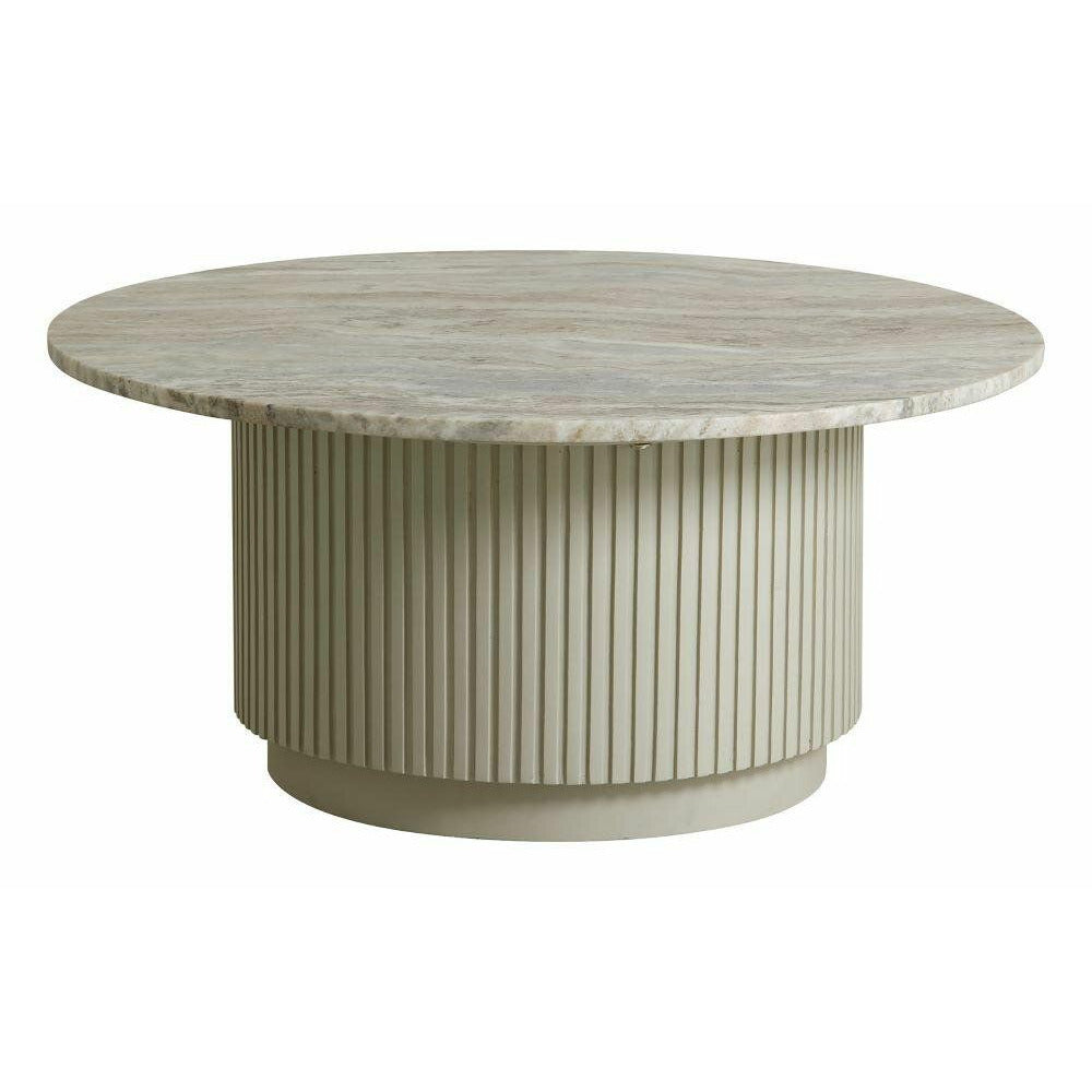 Erie Round Couchtisch in Holz und Marmor - Ø90 cm - Roh weiß, braun, beige