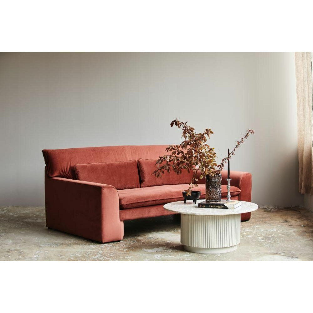 Erie Round Couchtisch in Holz und Marmor - Ø90 cm - Roh weiß, braun, beige
