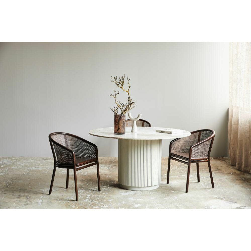 Erie runder Esstisch in Holz und Marmor - Ø140 cm - Roh weiß, braun, beige