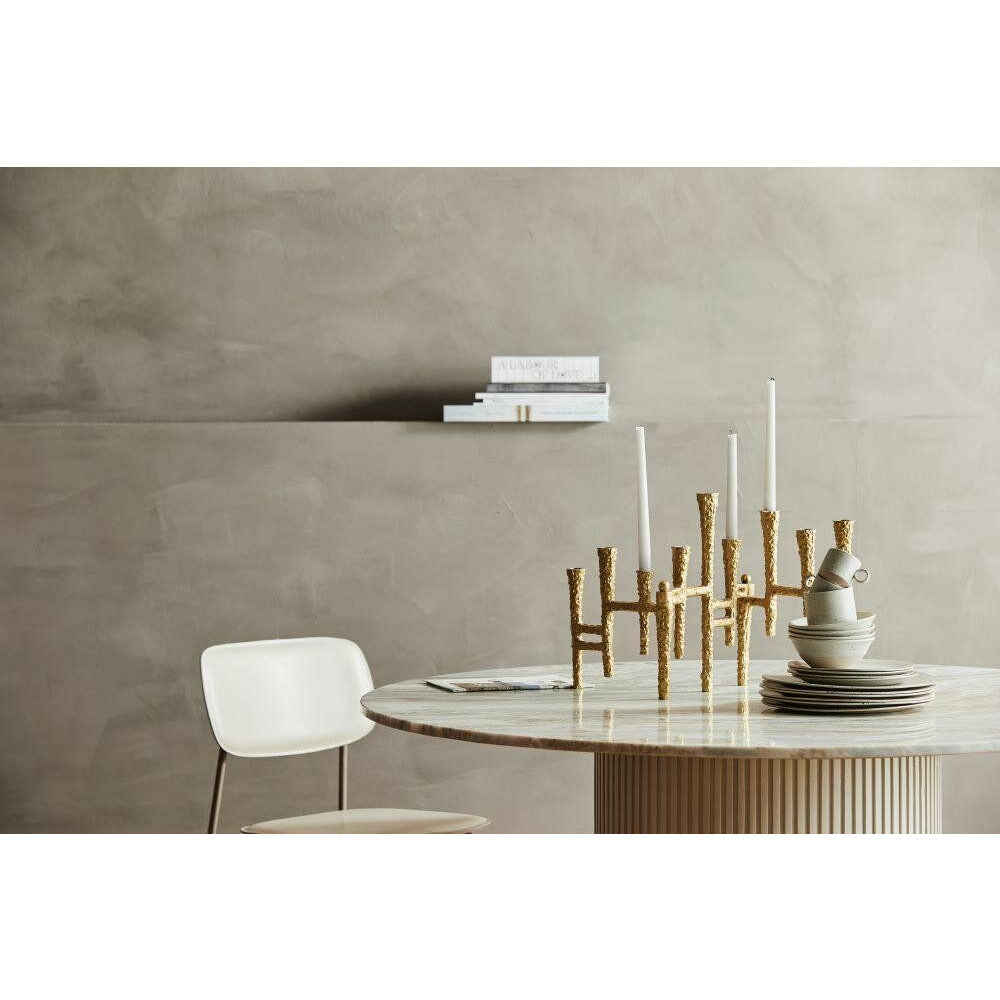 Erie runder Esstisch in Holz und Marmor - Ø140 cm - Roh weiß, braun, beige