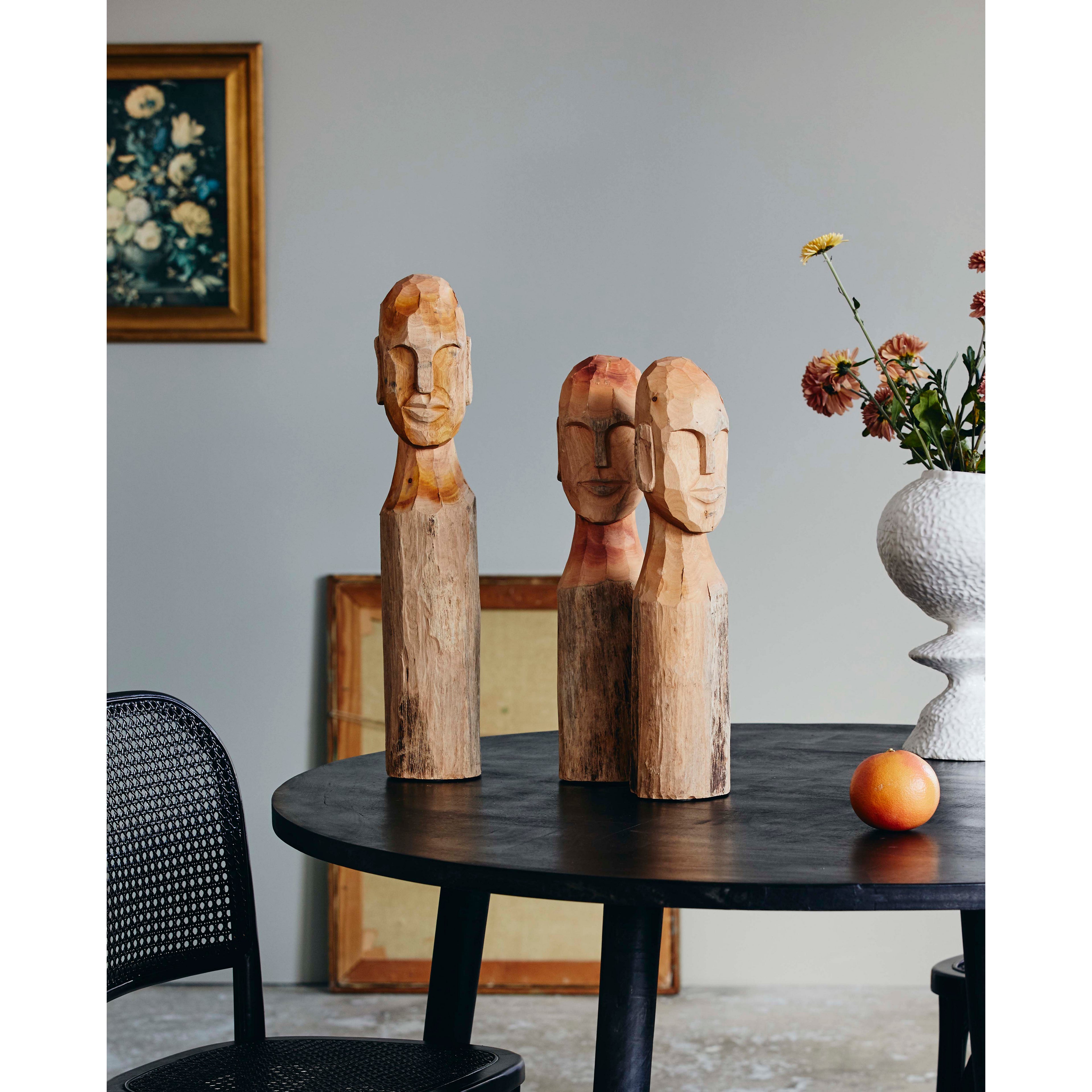 Kuba -Figur im Holz mit Gesicht - groß - H56 cm - Natur