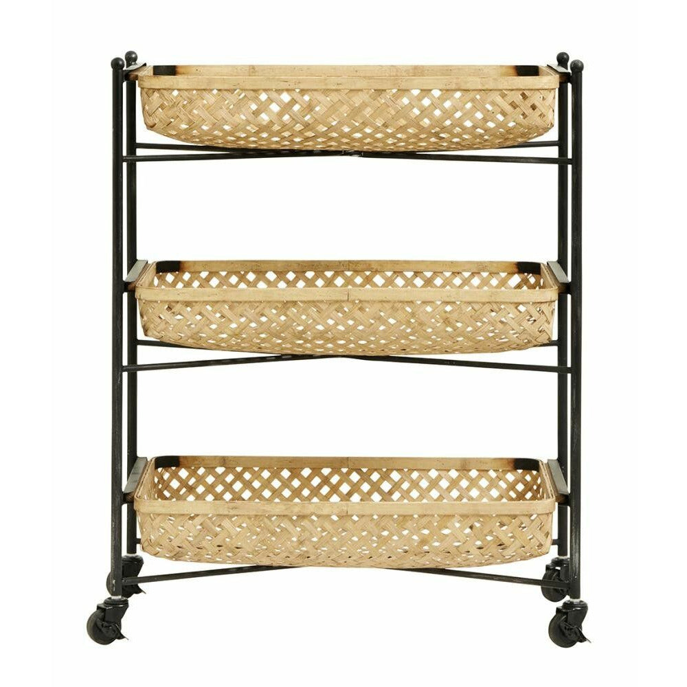 Nordal Roller Tisch mit Geflechtkörben in Bambus - 64x36 cm - Natur/Schwarz