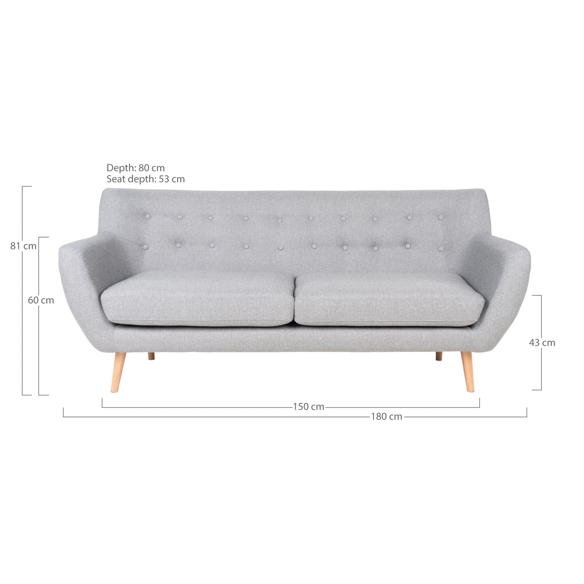 Monte 3 -Person -Sofa - 3 Personen -Sofa, hellgrau mit Naturpap, HN1001
