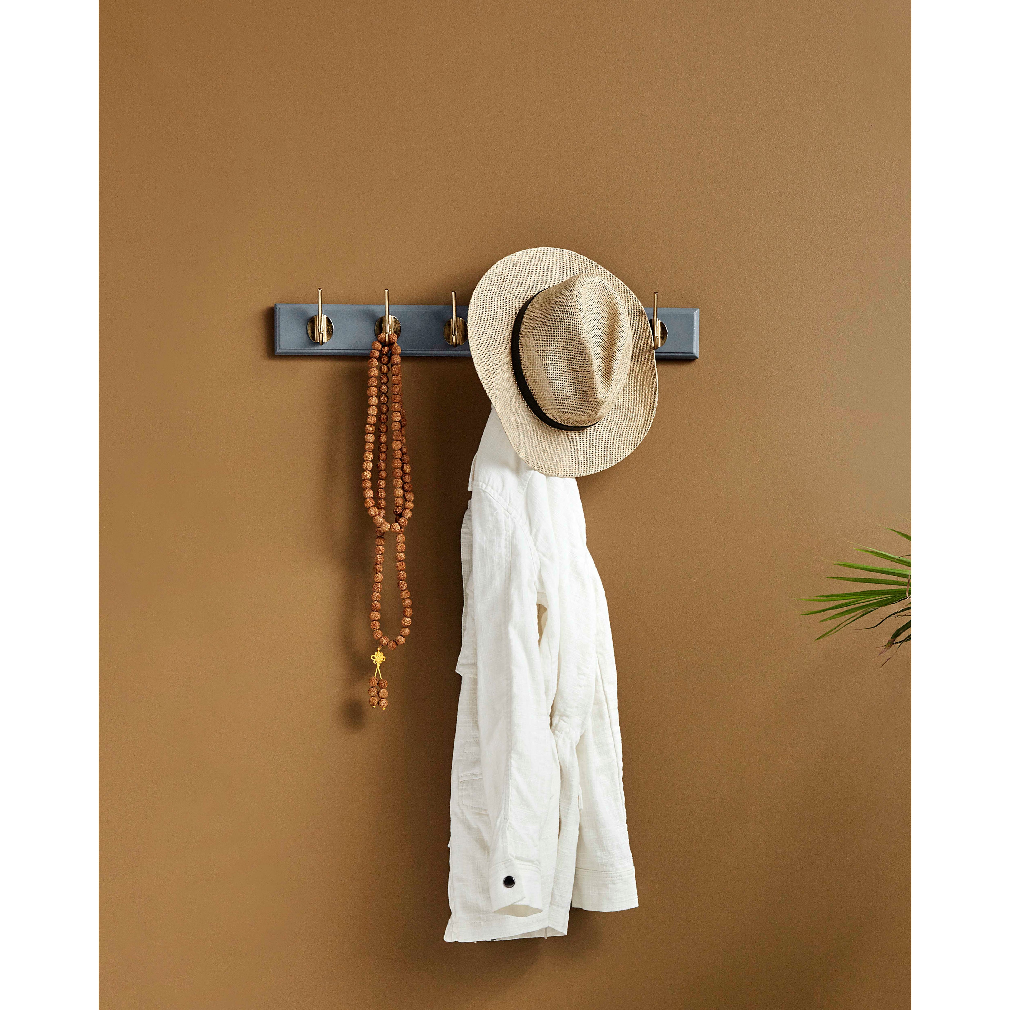 Edgy -Haken in Holz mit 6 Messinghaken - 60 cm - grau