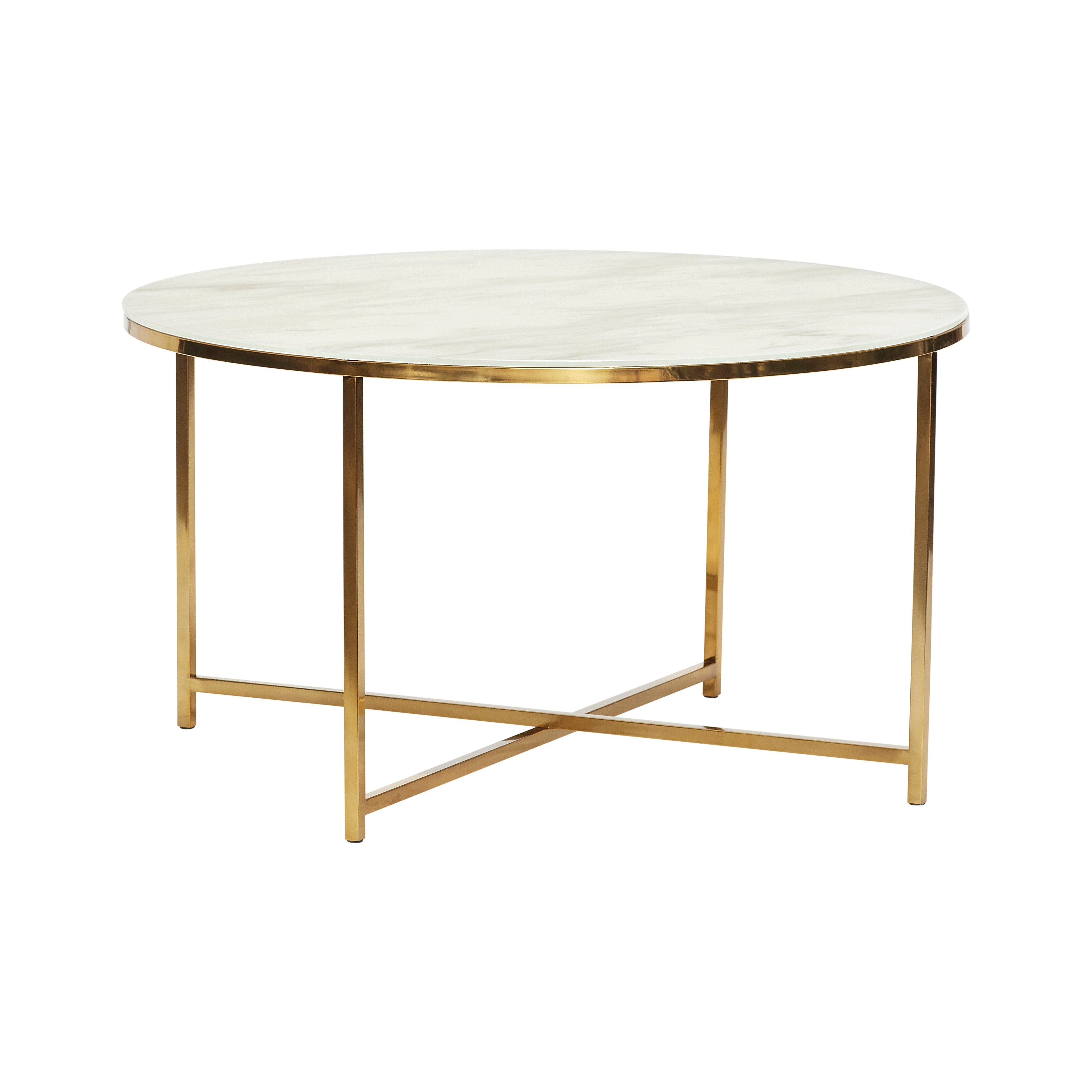 Teichtisch Weiß/Messingfarbe - Ø80xH45cm