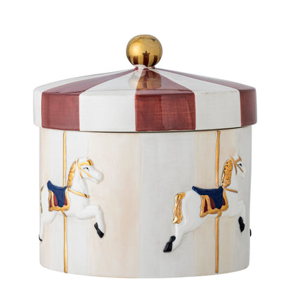 Bloomingville Merry-Go-Round-Glas mit Deckel, Rot, Steinzeug