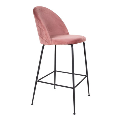 Lausanne Bare Chair - Barhocker in Velours, rosa mit schwarzen Beinen, HN1214
