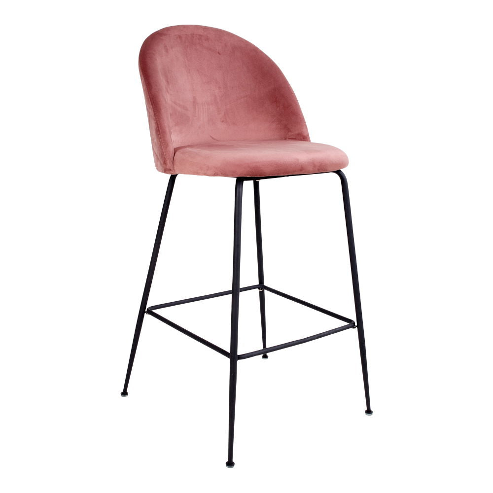 Lausanne Bare Chair - Barhocker in Velours, rosa mit schwarzen Beinen, HN1214