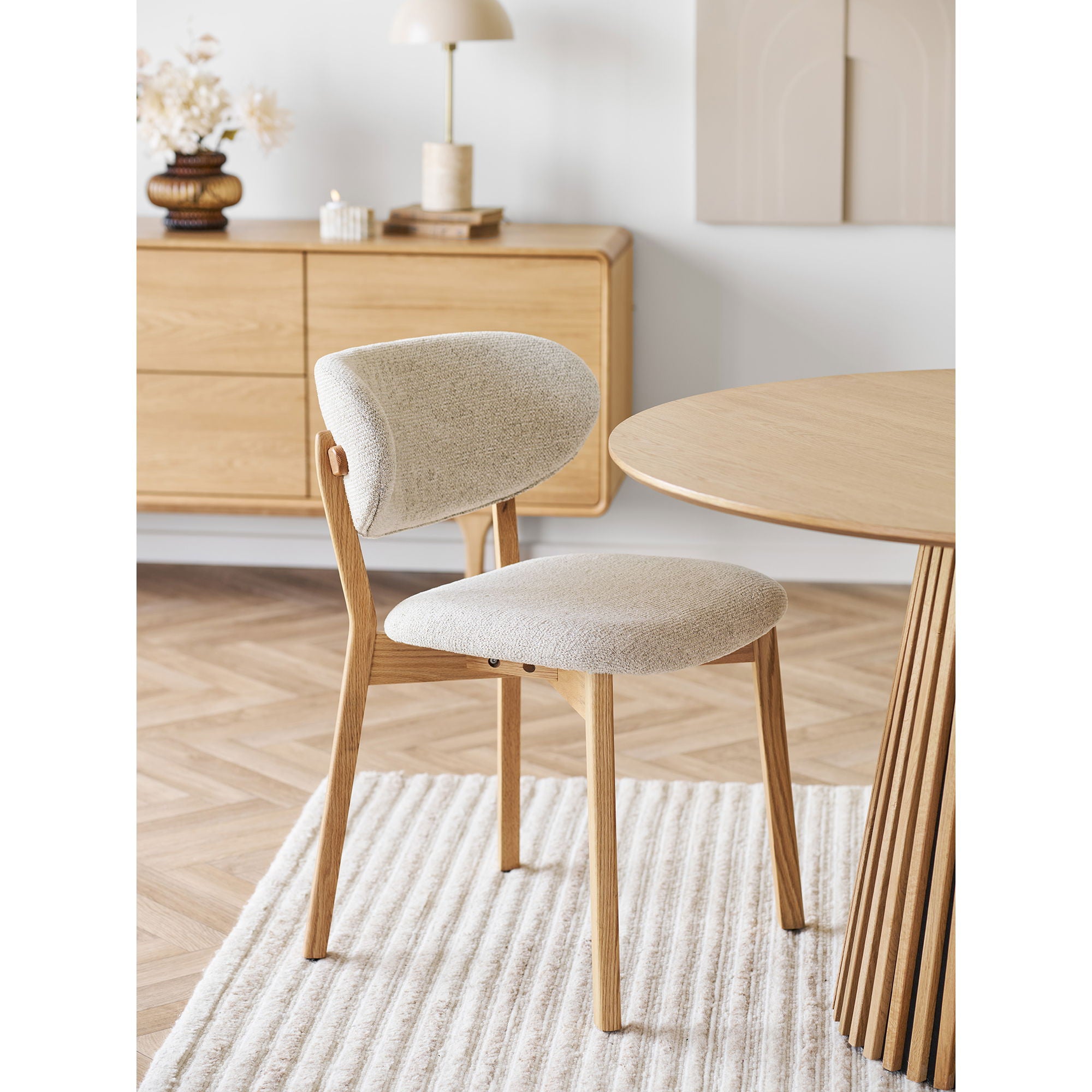 Dunkirk Esstischstuhl - Esstischstuhl, Eiche mit Stoffsitz, Beige HN1318