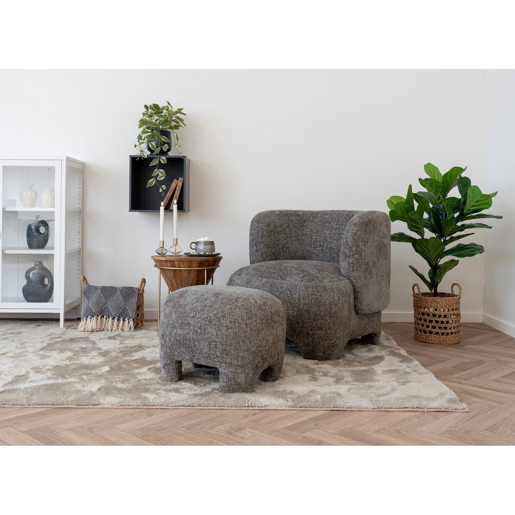 Nazare -Set - Lounge Stuhl und Puff, Grey, HN1280