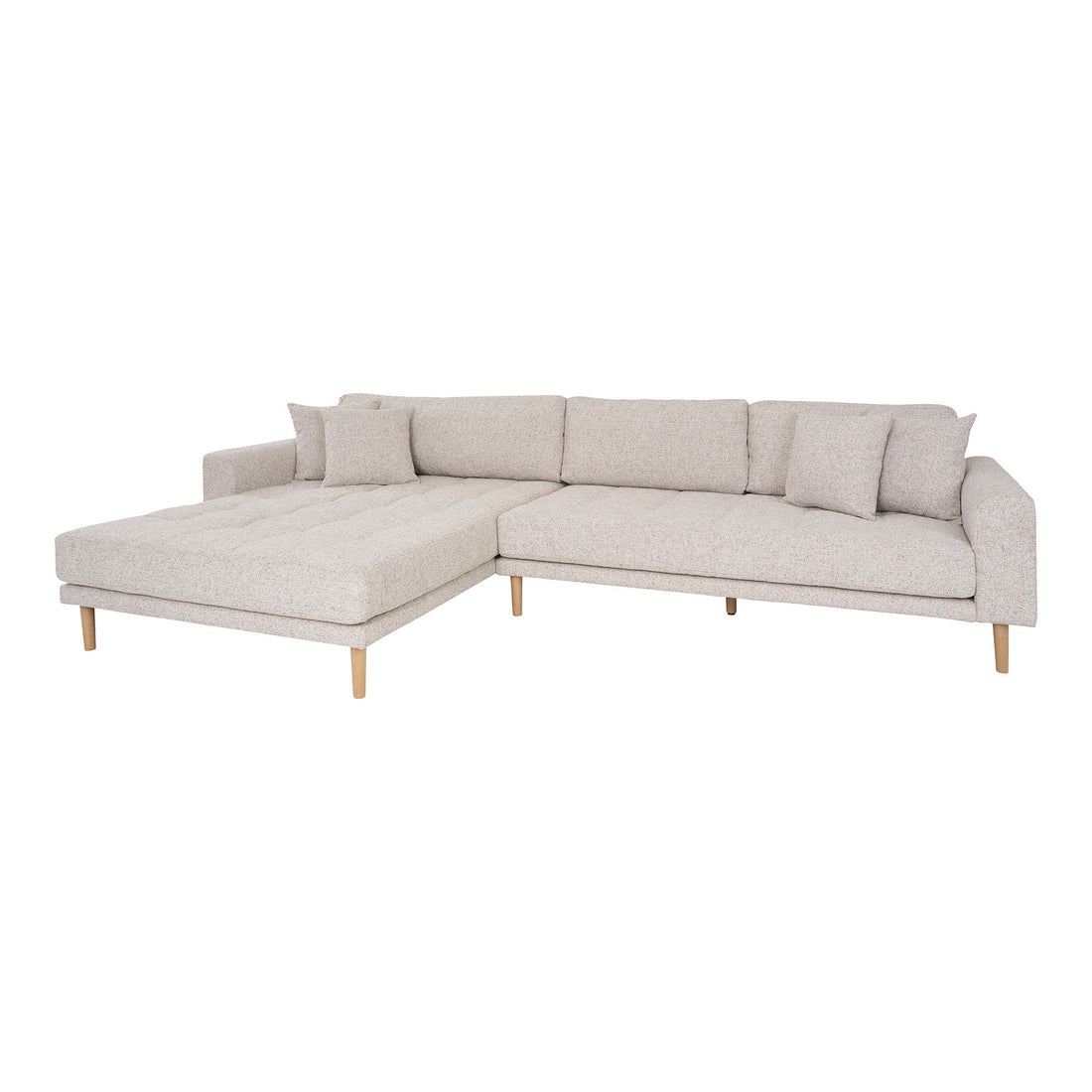 Lido Lounge Sofa - Lounge -Sofa, in der beige Melette mit vier Kissen und Naturholzbeinen, HN1015, gelassen