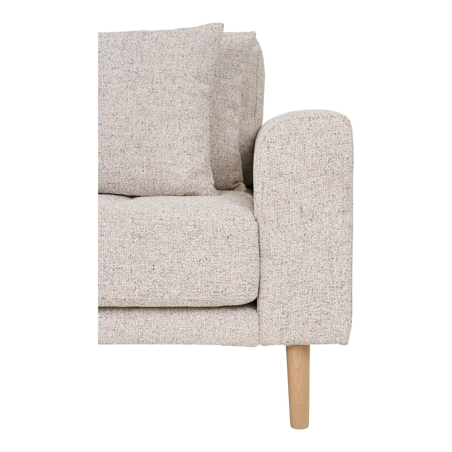 Lido Lounge Sofa - Lounge -Sofa, in der beige Melette mit vier Kissen und Naturholzbeinen, HN1015, gelassen