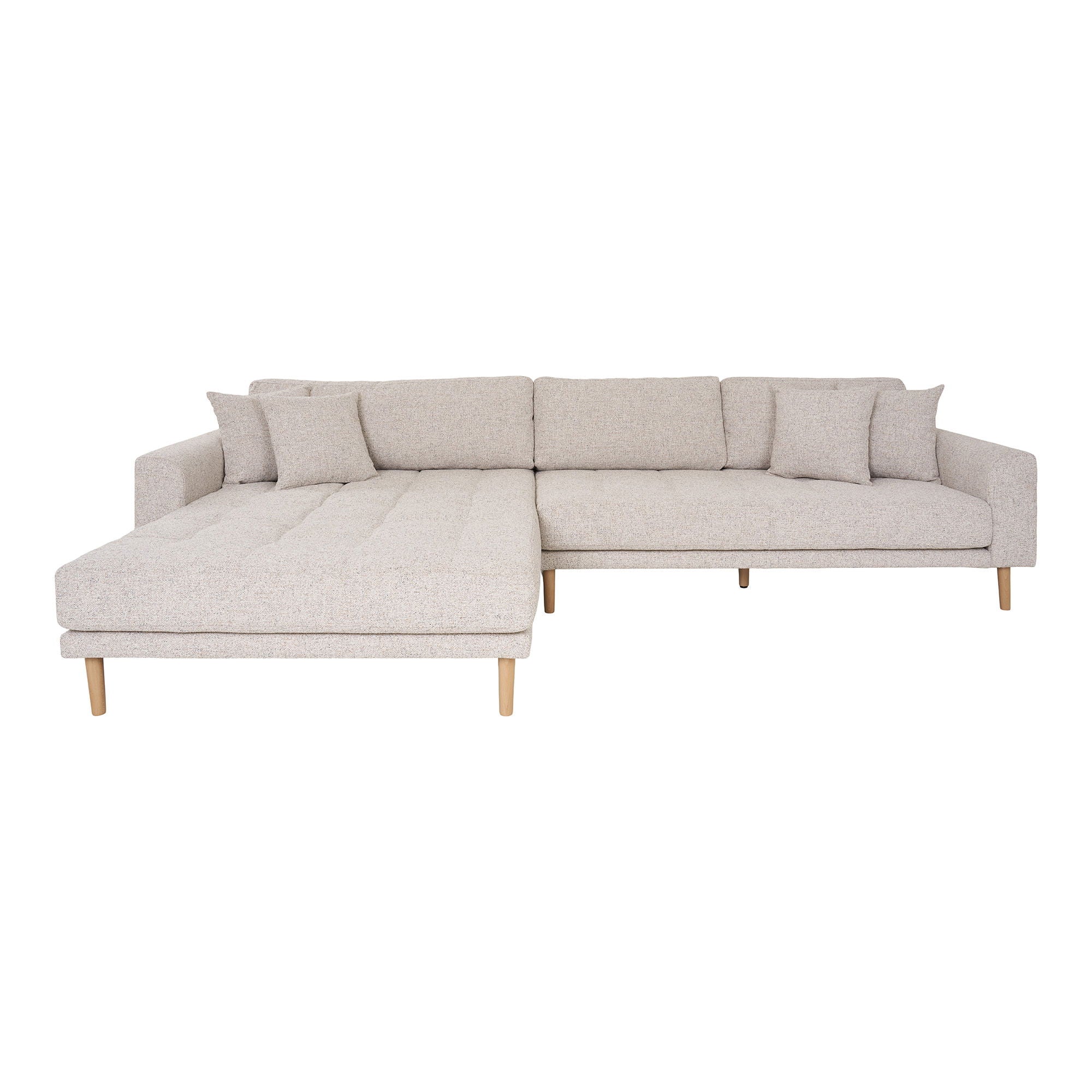 Lido Lounge Sofa - Lounge -Sofa, in der beige Melette mit vier Kissen und Naturholzbeinen, HN1015, gelassen
