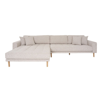 Lido Lounge Sofa - Lounge -Sofa, in der beige Melette mit vier Kissen und Naturholzbeinen, HN1015, gelassen